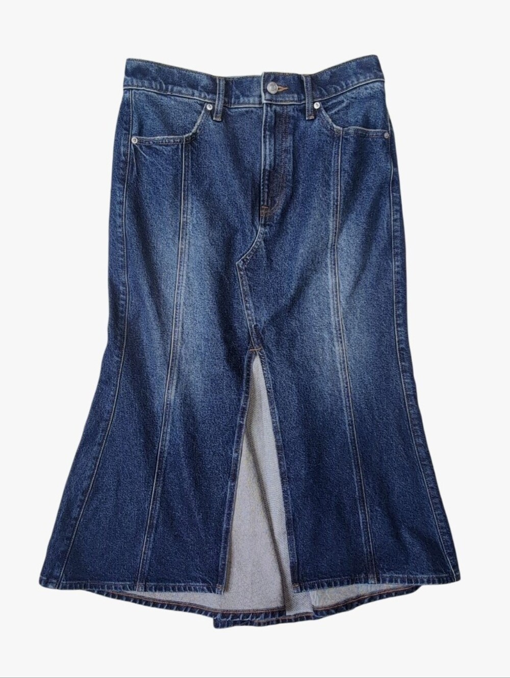NEW Express Midi Jean Skirt Women's Size 6 Denim Front Slit High Rise Dark Wash